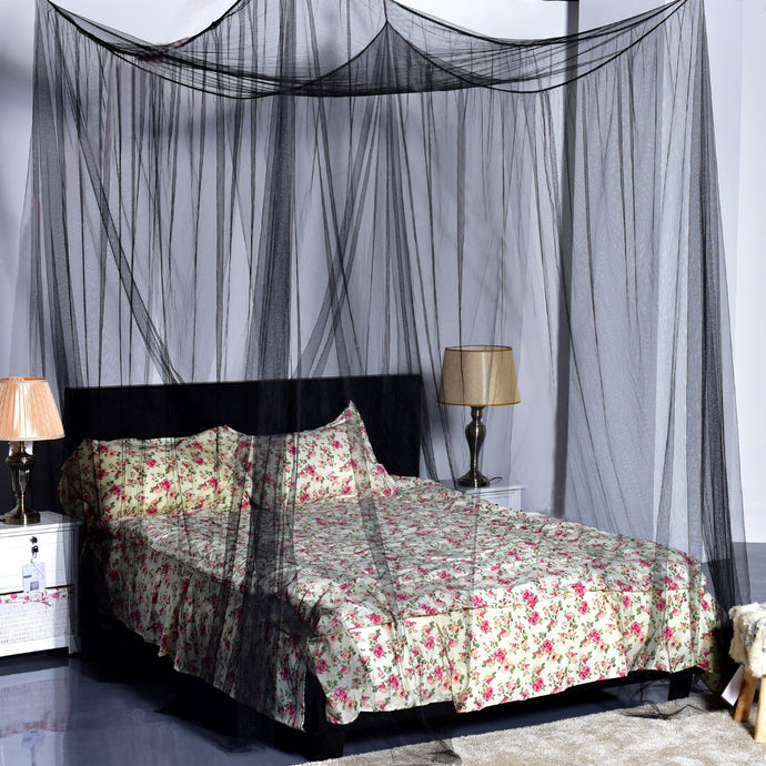 4 Corner Post Bed Canopy Mosquito Net Full Queen King Size Netting Bedding Black